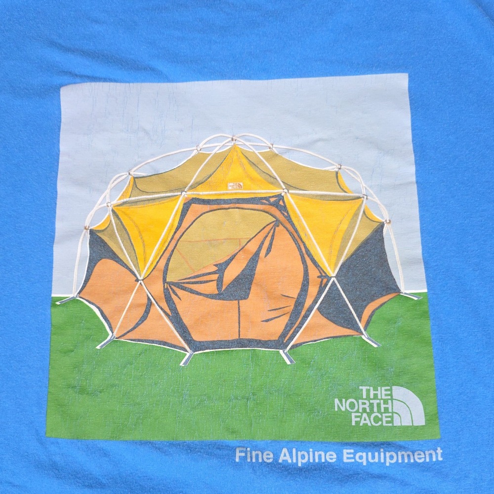 The North Face Fine Alpine Equipment Graphic T Shirt Mens XL Blue Tent Cotton